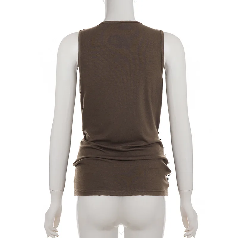 SKMY New Sweet Cool Sexy Spicy Girl Deep V-Neck Knitted Strap Sleeveless Dress Y2k Clothes Women Retro Folded Short Dresses