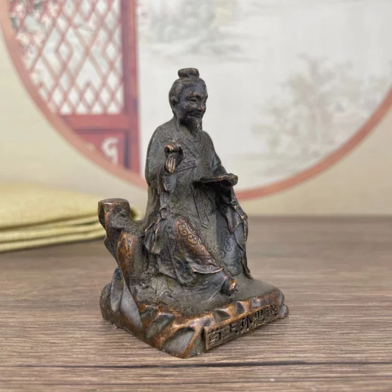 Antique Miscellaneous Vintage Coated Alloy Copper Ware Collection King Of Medicine Sun Siyi Seat Statue Home Desktop Small Ornam