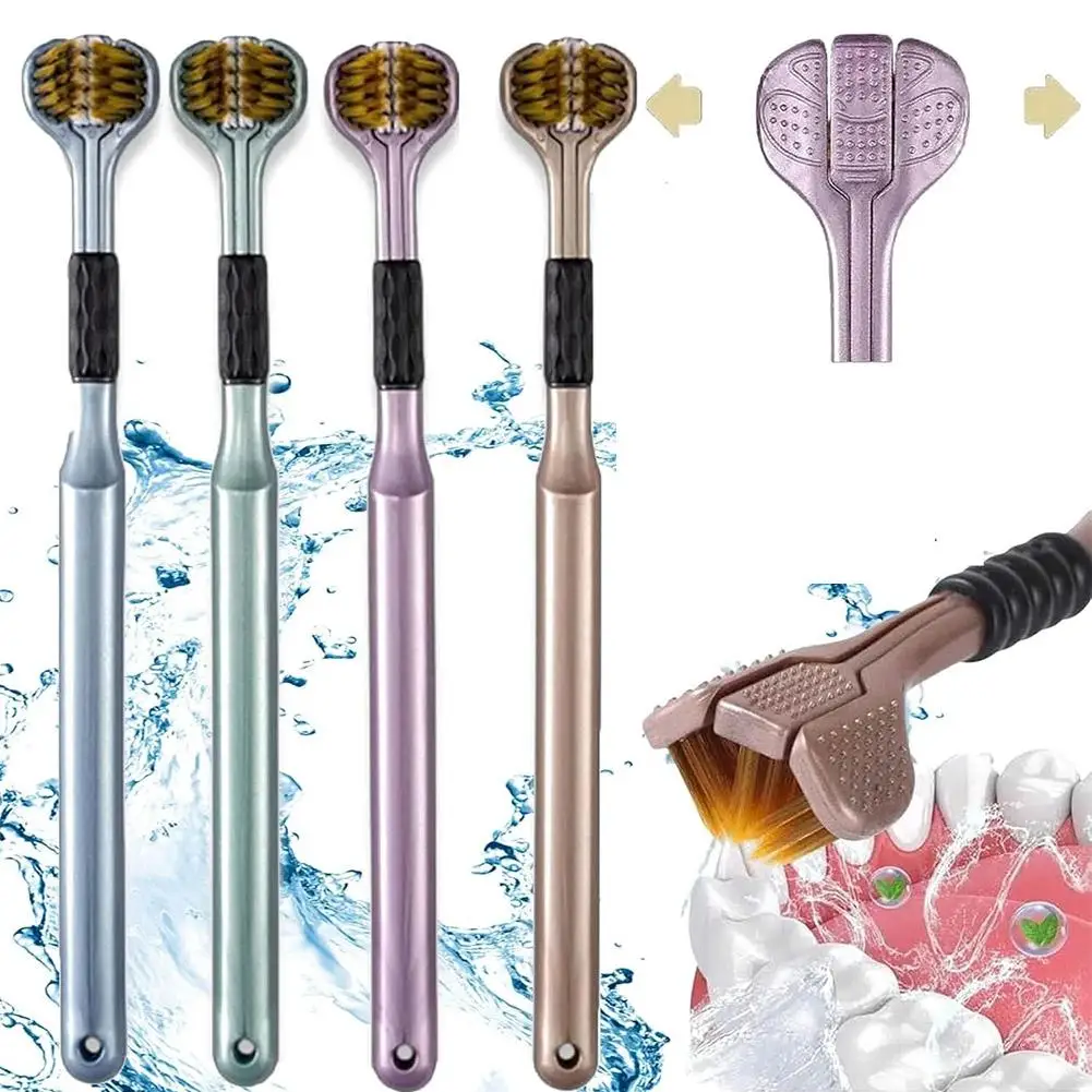 성인용 울트라 소프트 3면 칫솔 4개 - 포름알데히드 없음, 풀 헤드 청소 및 구강 건강을 위한 나일론 칫솔모