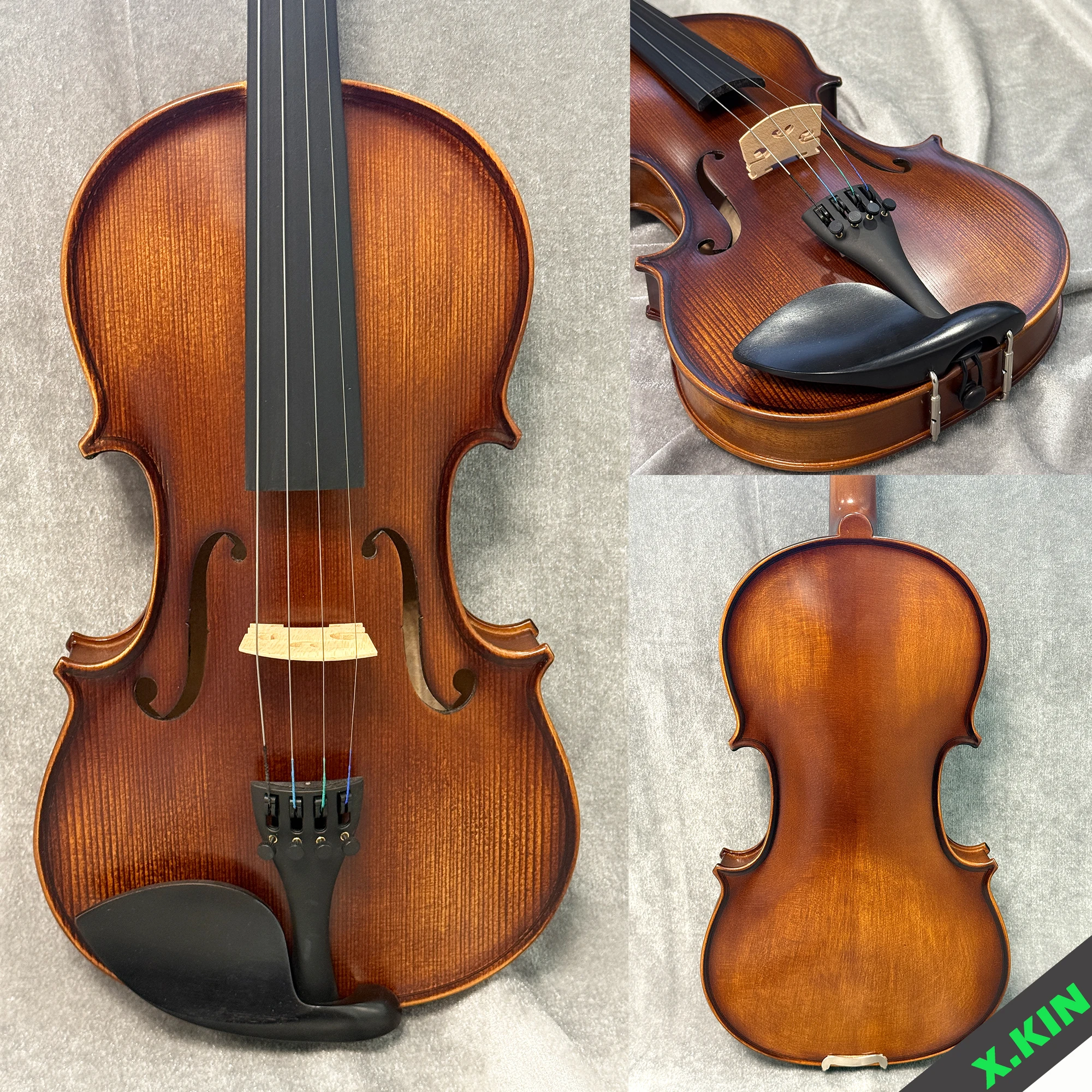 4/4 Violin for Beginners, Solid Spruce Top Maple Back, Ebony Fittings, Full Outfit with Case & Bow, Bright Sound