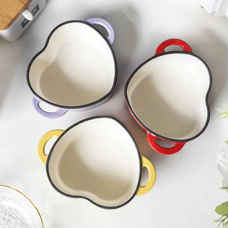 

Чугунные кастрюли в форме сердца, креативные эмалированные кастрюли с лепестками, антипригарное покрытие, сохранение тепла, кастрюля для сохранения тушения, стильные кухонные принадлежности