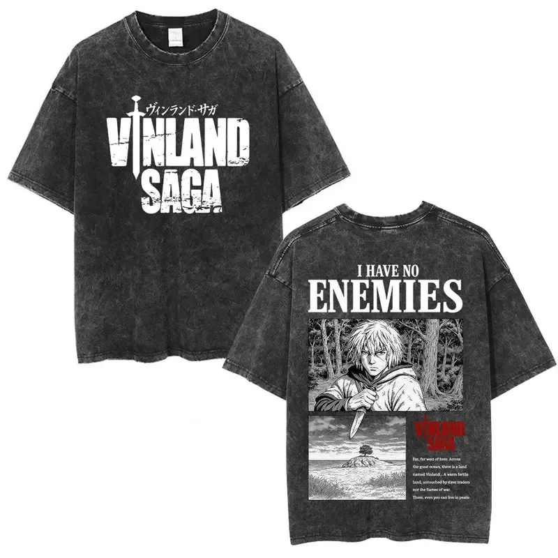 الرجال الملابس موضة الشارع عادية القطن المتضخم تي شيرت للجنسين خمر غسلها أنيمي فينلاند ساغا Thorfinn Karlsefni تي شيرت #5
