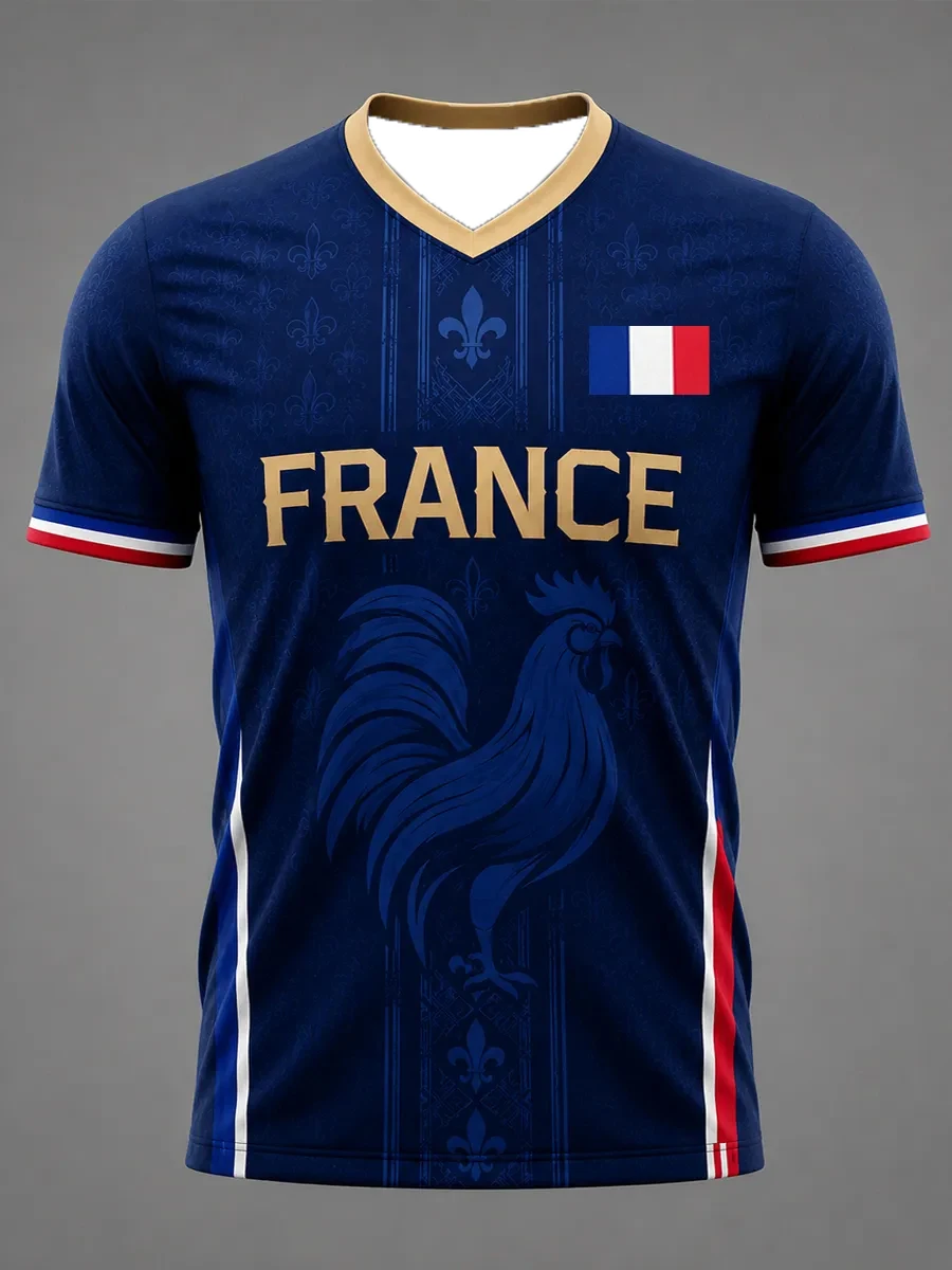 Motorcycle Men's France Football Printed Casual Short Sleeves T-Shirt Football Cultural T-Shirt