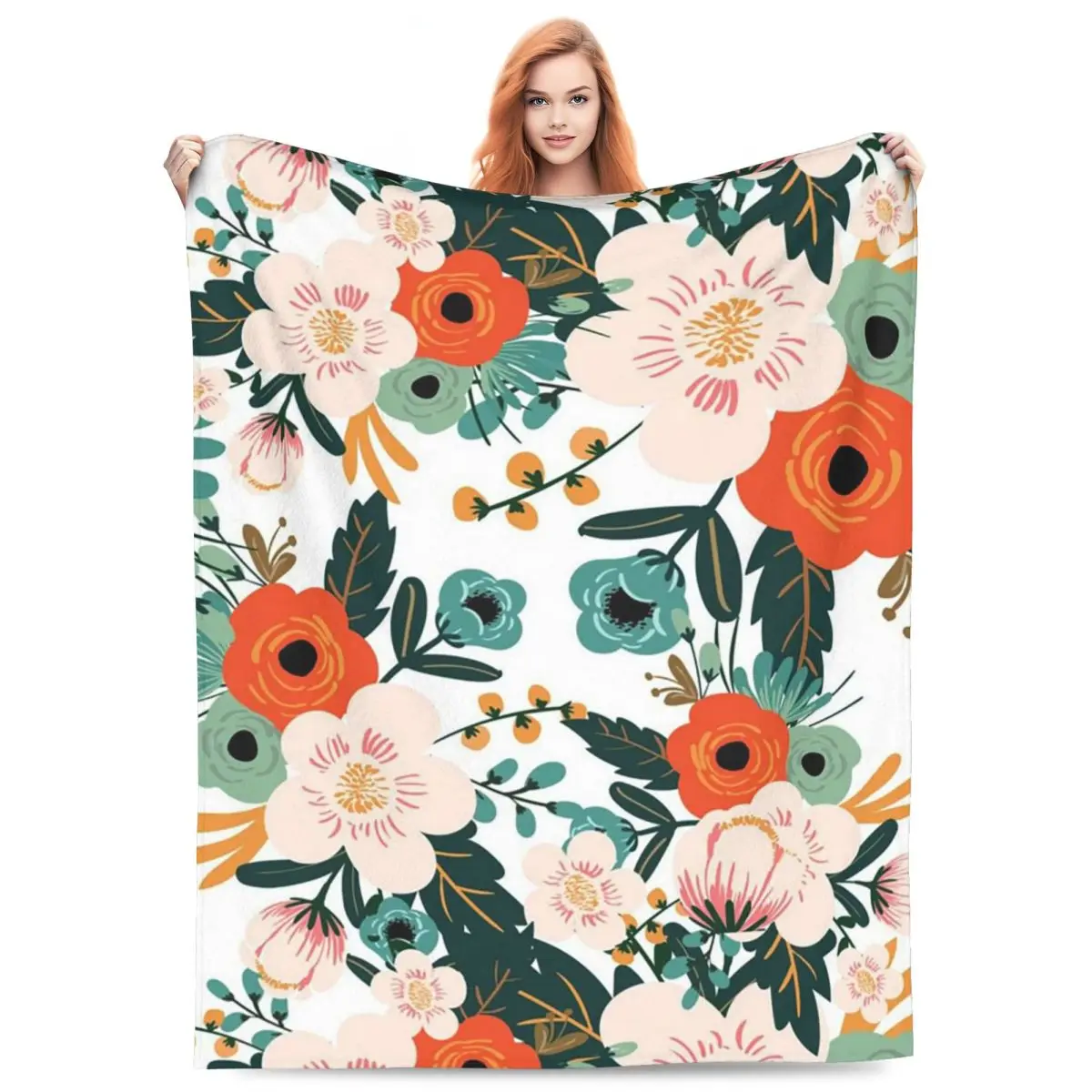 

Floral Blanket Soft Warm Flannel Throw Blanket Bedding for Bed Living room Picnic Travel Home Couch