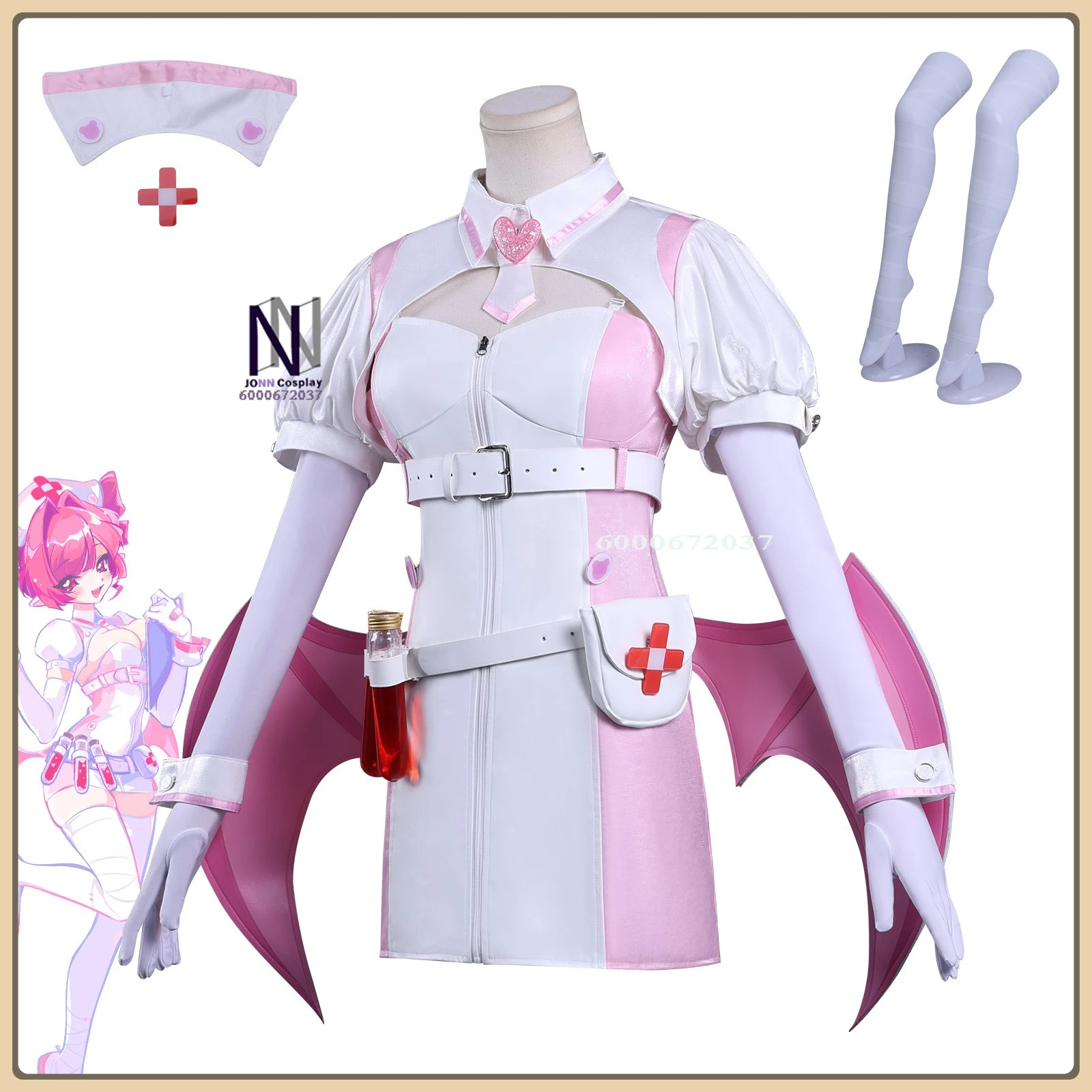

Hot Game Cosplay Costume Anime Nocturne Bloodheir Buro Role Playing Cute Pink Outfit with Hat Wings Women Adult Comic Con Party