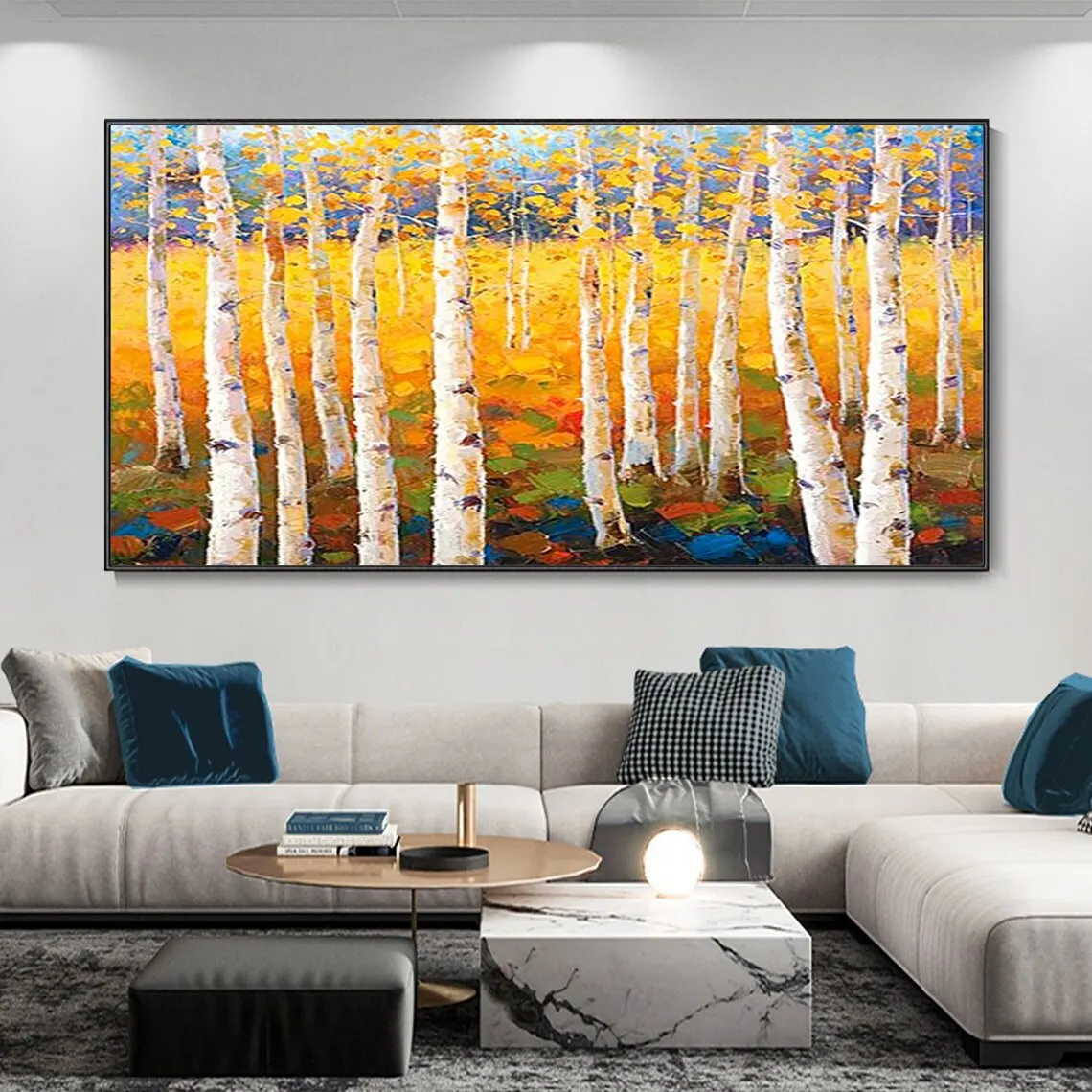 HandPainted Birch Forest Oil Painting  Abstract Textured Knife Art Landscape for Wall Decor