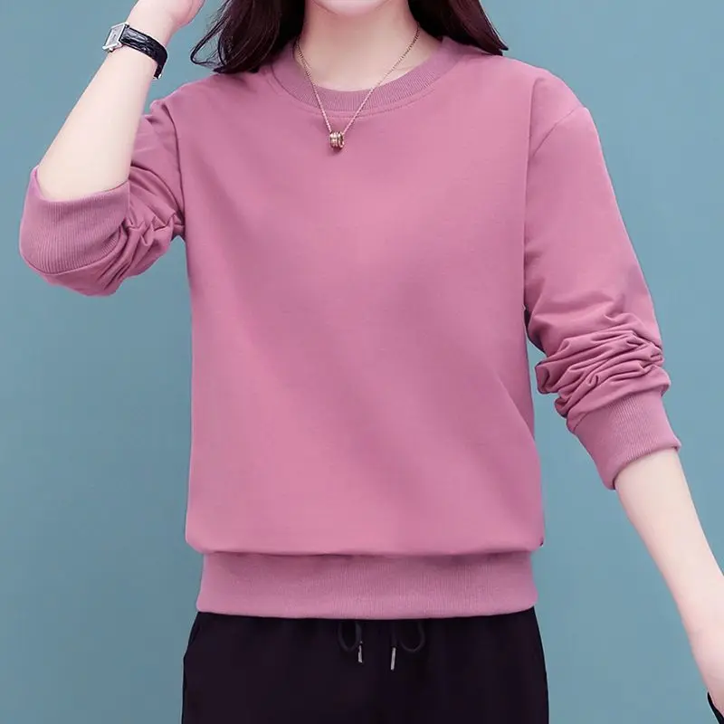 بلوفرات نسائية كاجوال بسيطة بأكمام طويلة فضفاضة ، بلوفرات برباط ، موضة برقبة دائرية ، لون ثابت ، خريف ، شتاء ، جديد ،