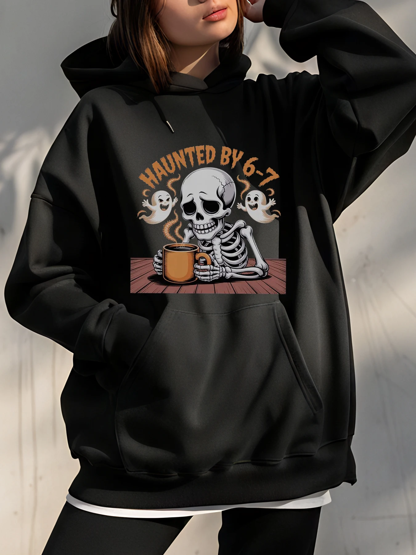 

Толстовка с капюшоном с привидениями от 6-7 Skeleton Coffee Ghost Print Повседневная осенне-зимняя одежда для женщин и мужчин