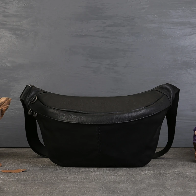 Sac à bandoulière en cuir véritable pour hommes et femmes, sac de poitrine à bandoulière multifonctionnel, sac banane de sport en plein air, haute qualité, tendance initiée