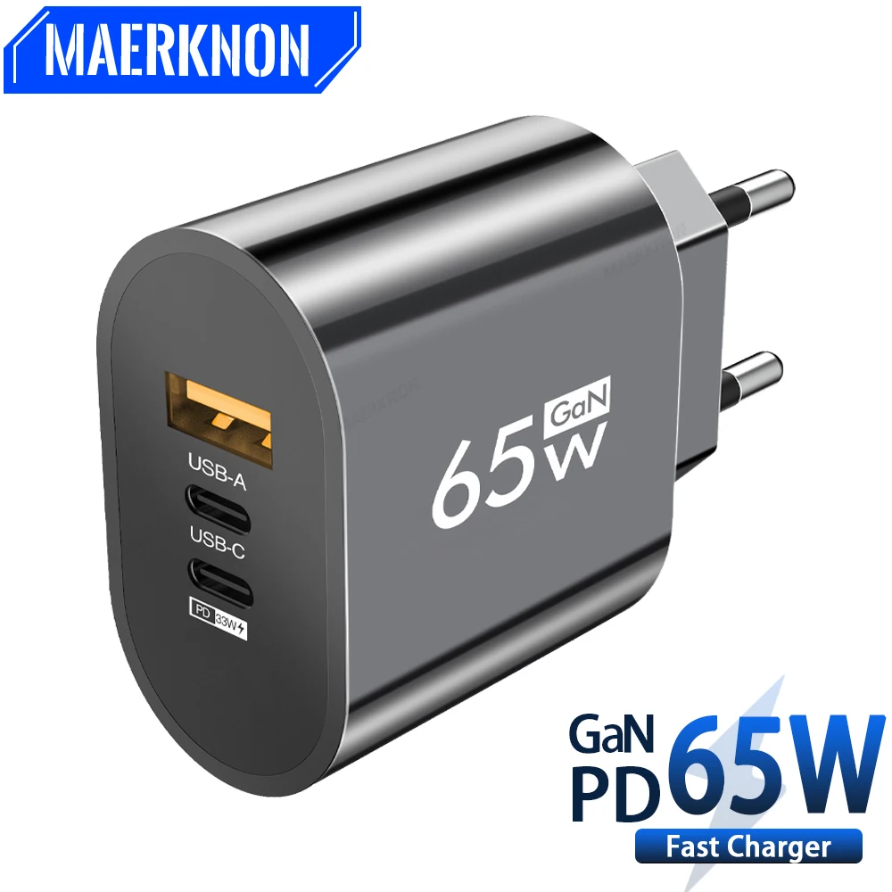 65w gan usb c schnelles Aufladen 3 Ports Schnell ladegerät 3,0 Handy adapter für iPhone 15 Xiaomi Samsung tragbares Wand ladegerät