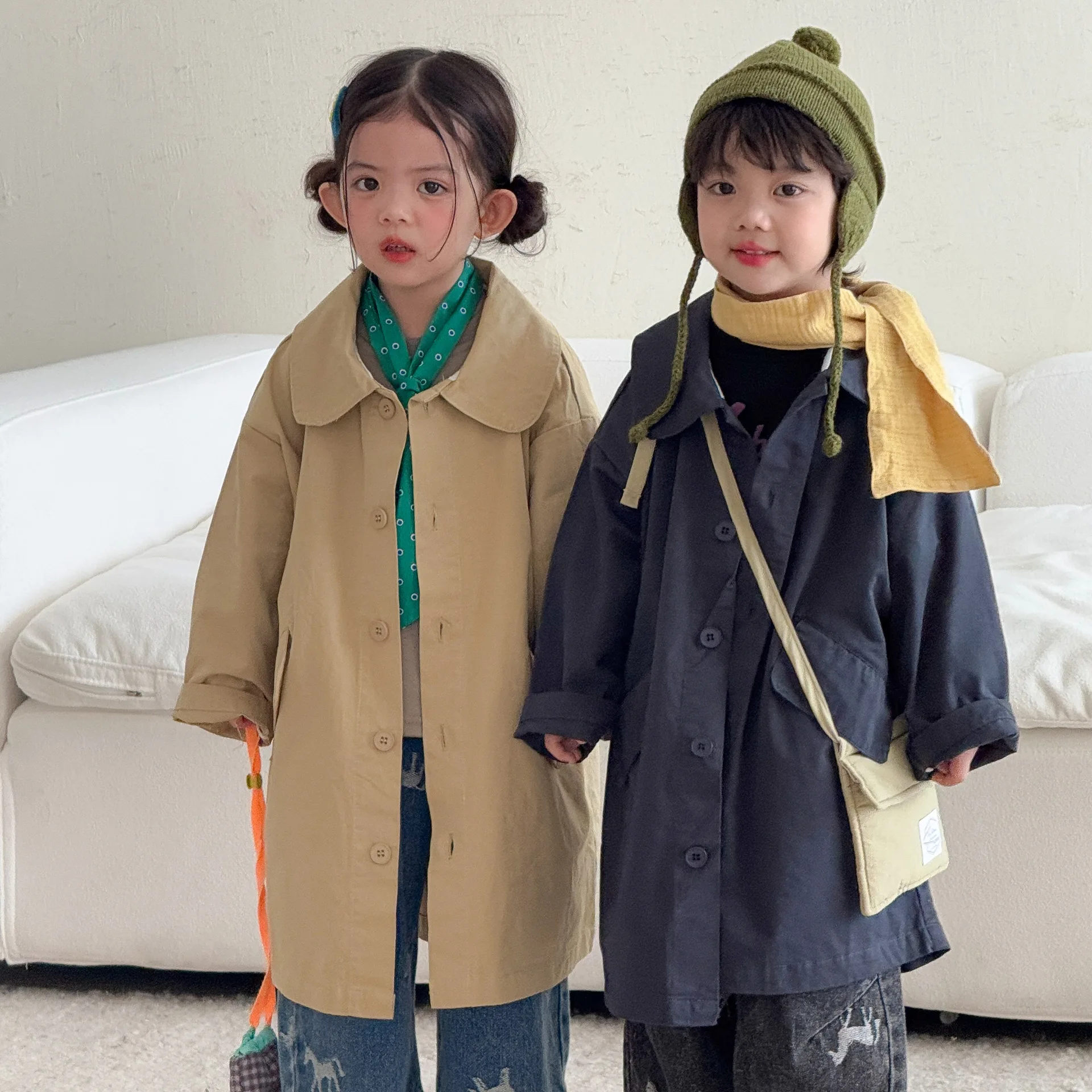 2026-autumn-new-children-long-coat-solid-boys-long-sleeve-lapel-windbreaker-fashion-girls-loose-overcoat-cotton-kids-clothes