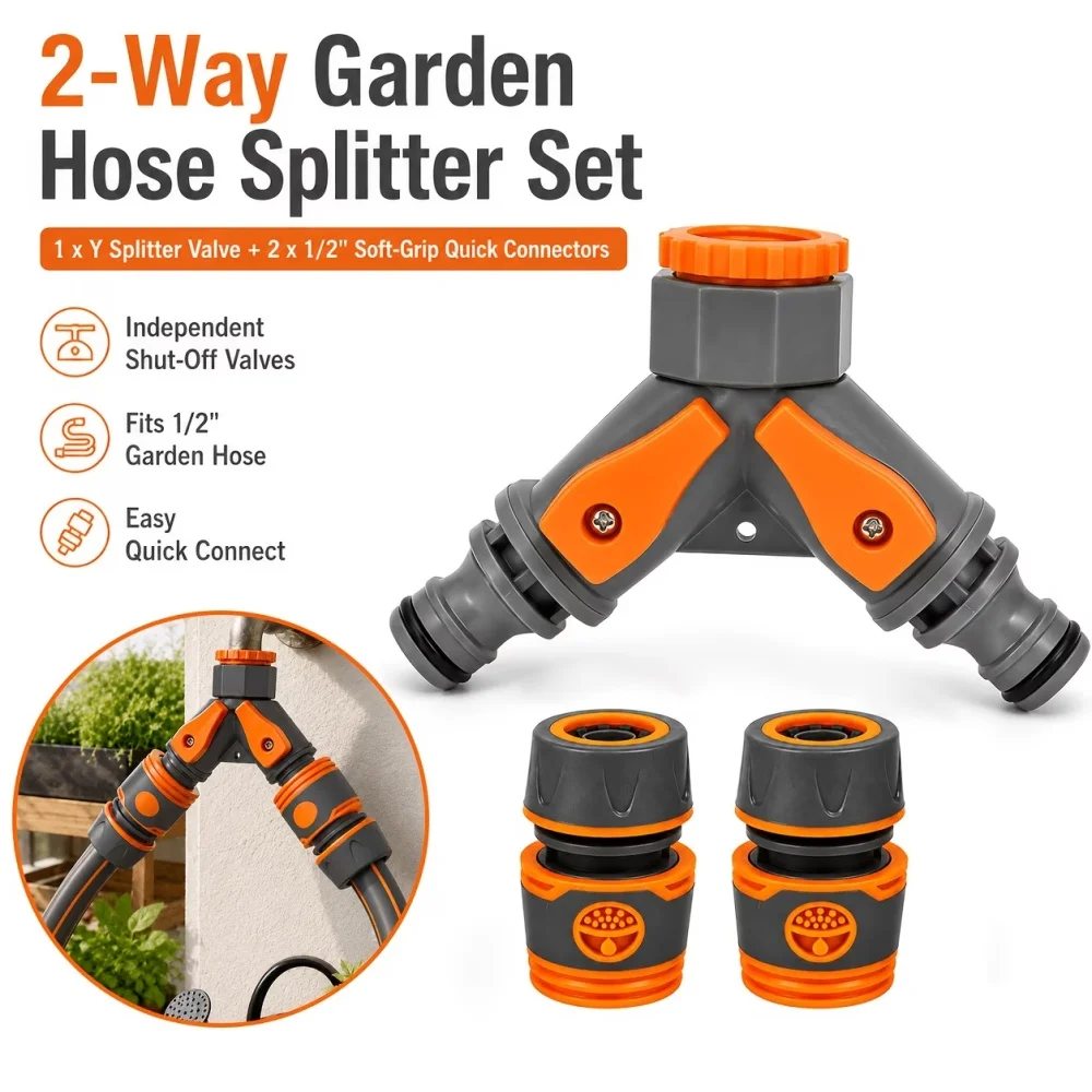 3 Sets of Garden Hose Y-Splitter Valve Kits, 1 Splitter Valve and 2 4-Way Quick Connectors, with Independent Switch Control, Suitable for Garden Watering, Car Washing, and Lawn Irrigation