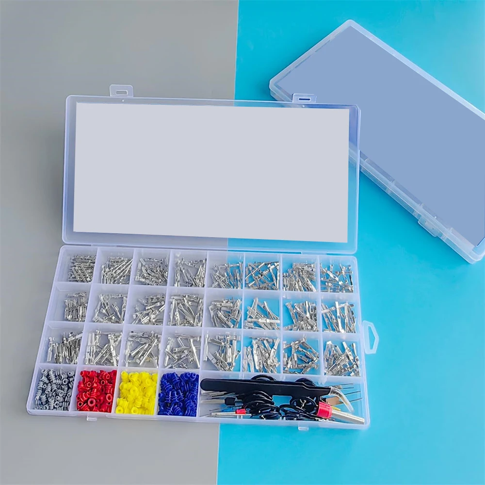 

899Pcs 24types Automotive Pin Connectors Kit, 1/1.5/1.8/2.2/2.3/2.8/3.5mm Male&Female Wire Pins, Non Insulated Wire Terminal Pin
