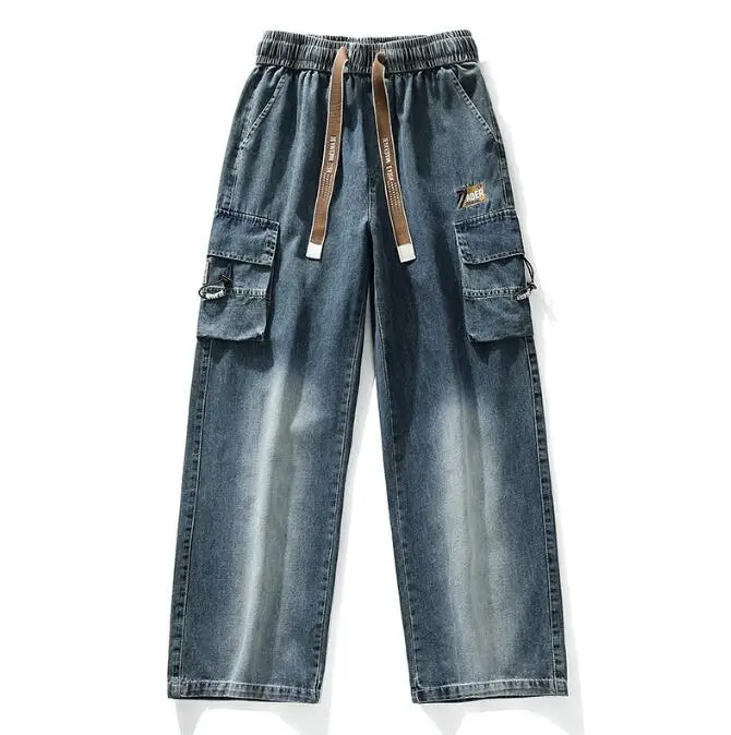 

Весенне-осенние мужские прямые джинсы с несколькими карманами, широкие джинсовые брюки-карго 7XL 6XL, легкие мешковатые джинсовые брюки большого размера