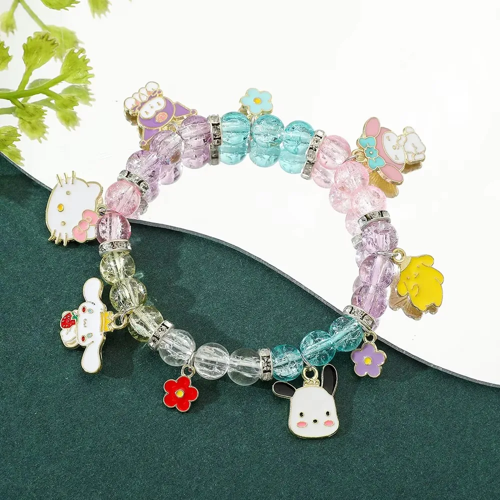 Sanrio Melody Cartoon Armband voor Meisjes, Hello Kitty, Kuromi Pompompurin, Meisjes Kristal Kralen, Cinnamoroll Student Sieraden