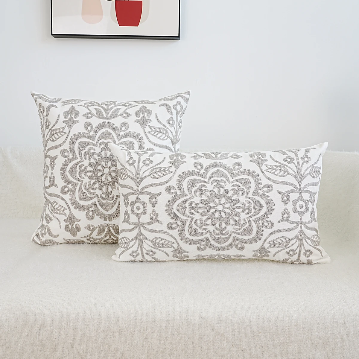 1pc, Embroidered Cushion Cover Geometric Home Decorative Embroidery Throw Pillow Cover 45x45cm Mandala Floral