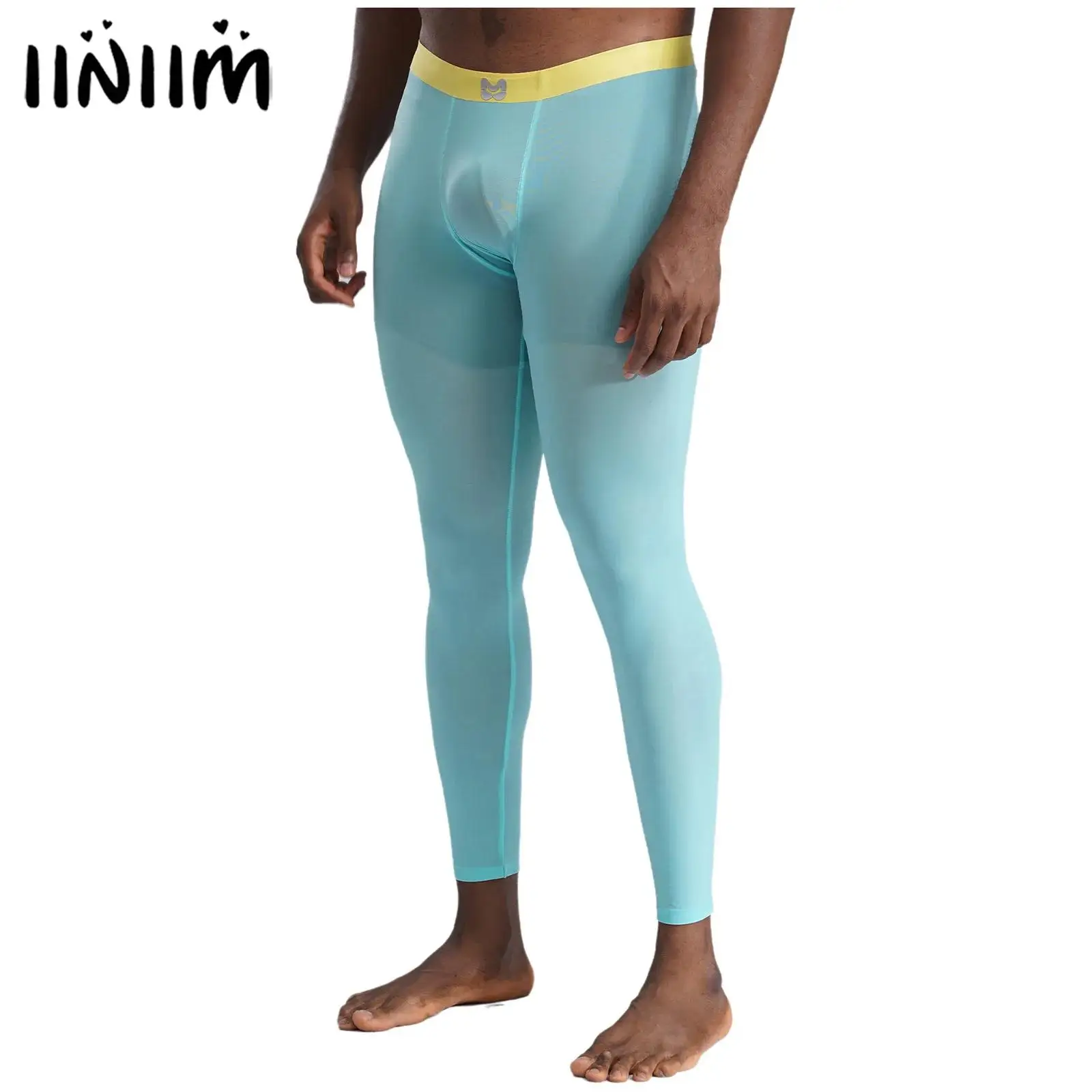 

Mens Silky Yoga Pants Fitness Leggings Elastic Waistband Bulge Pouch Seamless Stretchy Tights Pants Gym Sports Cycling Costume