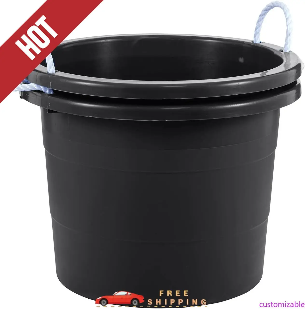 

Customizable 19 Gallon Rope Handle Tub, 2-Pack, Heavy-Duty Organization and Easy-Access Storage Tub, Multi-Purpose, Made with Ru