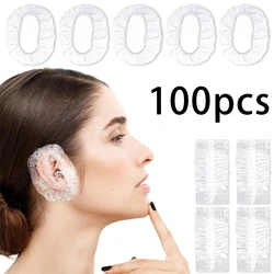 100 Uds. Orejeras desechables transparentes para ducha tapones para los oídos impermeables tapones para los oídos de plástico para teñir el cabello cubiertas de ducha protectores de oídos