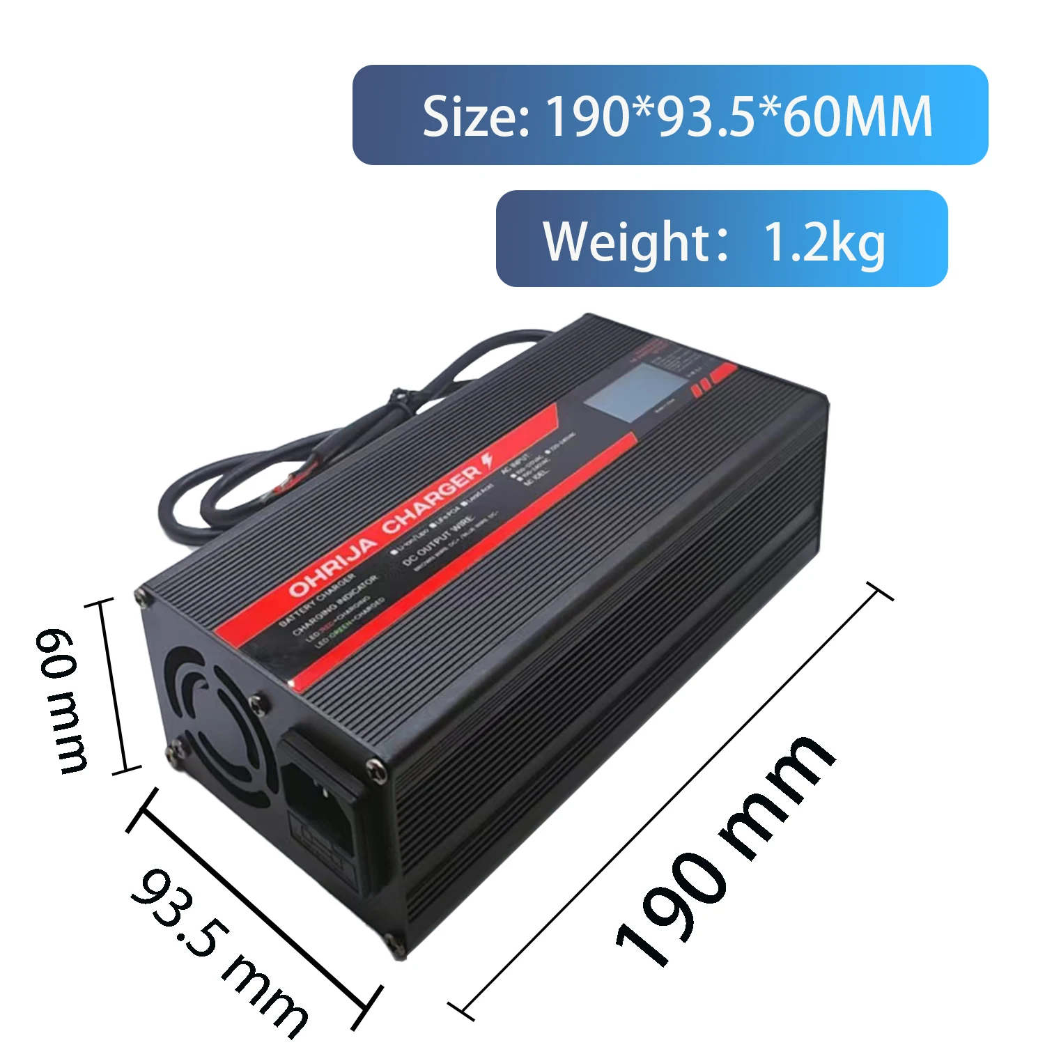 OHRIJA 75.6V 12A High power Fast Charger For 18strings 60V Li-ion Battery Charger Stable intelligent display aluminum shell case