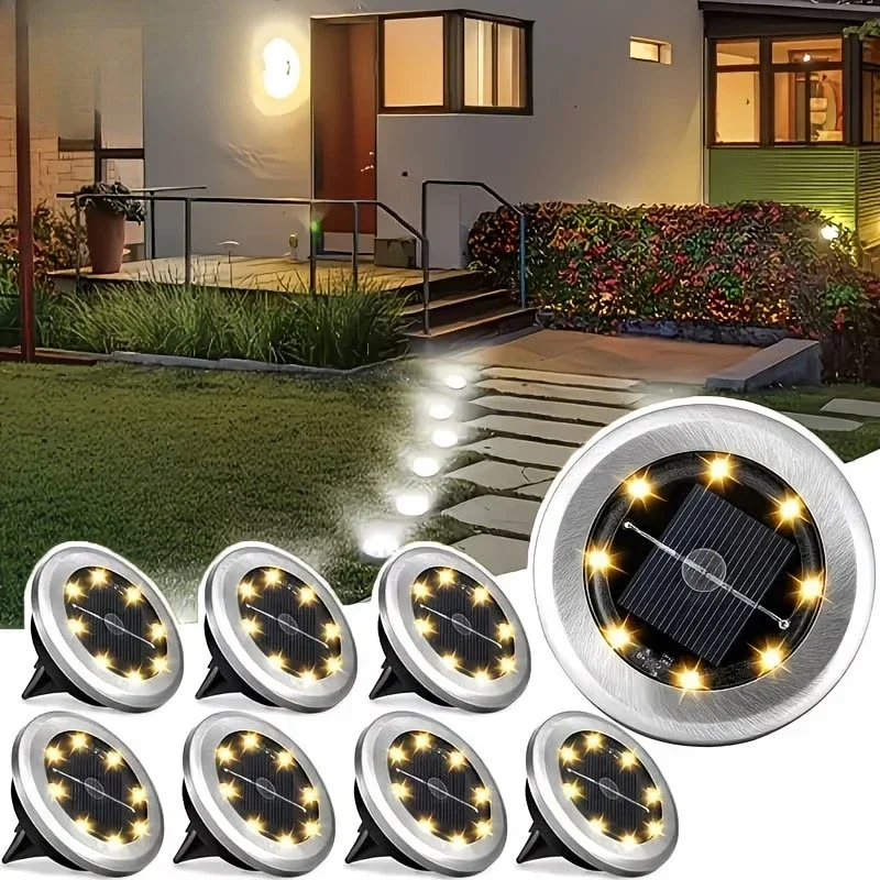 8個入り-ミニソーラーled埋め込み式ライト-屋外ガーデンソーラー地下ライト-地下中庭芝生ミニスポットライト