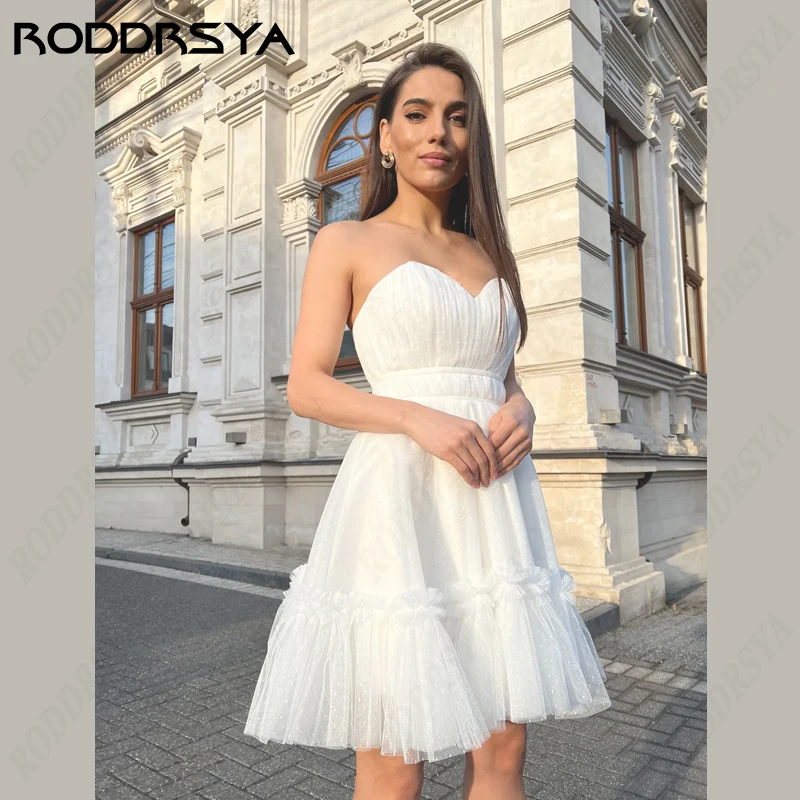 RODDRSYA Strapless Wedding Dressws Sleeveless Lace Up Backless Bridal Gown Elegant Tulle Robe De Mariée Sexy Short For Plus Size