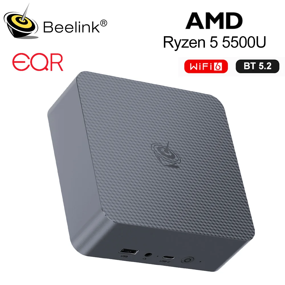 Beelink 미니 PC EQR5 5500U, EQR6 6600H, EQR7 7735U, AMD 라이젠 5, LPDDR5 메모리 16GB/24GB, SSD 500GB/1TB, Wi-Fi 6, 4K, LAN 지원 데스크톱 컴퓨터