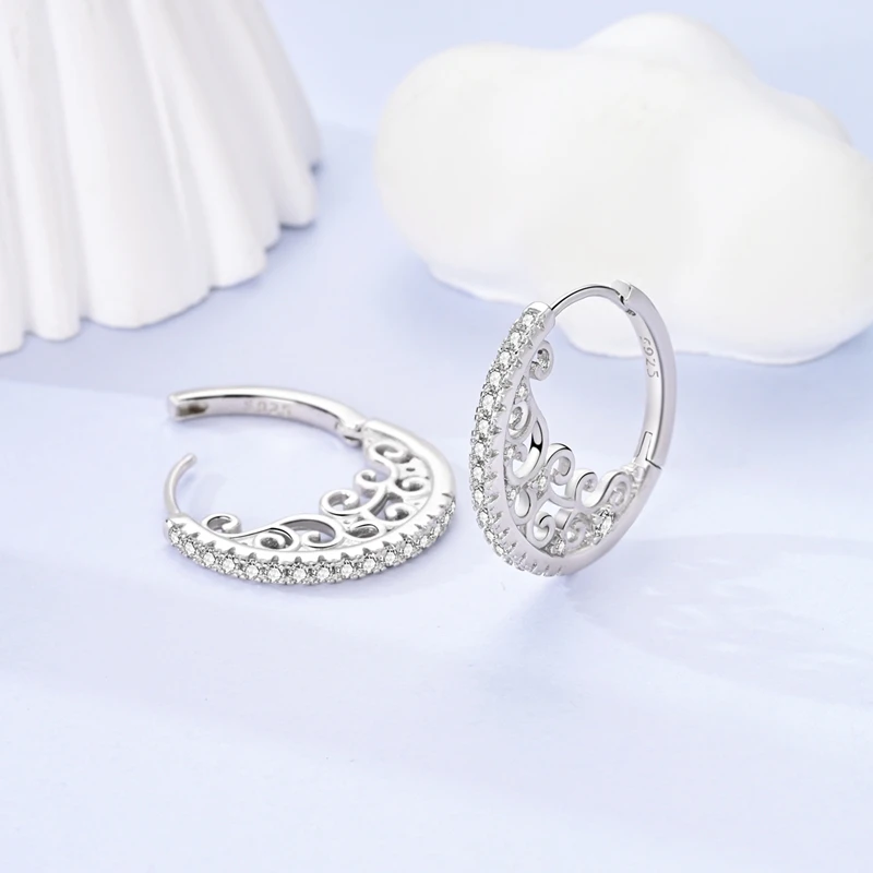 925 Sterling Silber Multi  Stilvolle Hoop Huggie Ohrringe für Frauen, Blaue Klare CZ, Vintage-Texturierter Muster, Alltagsschmuck für Partys – Detail 13