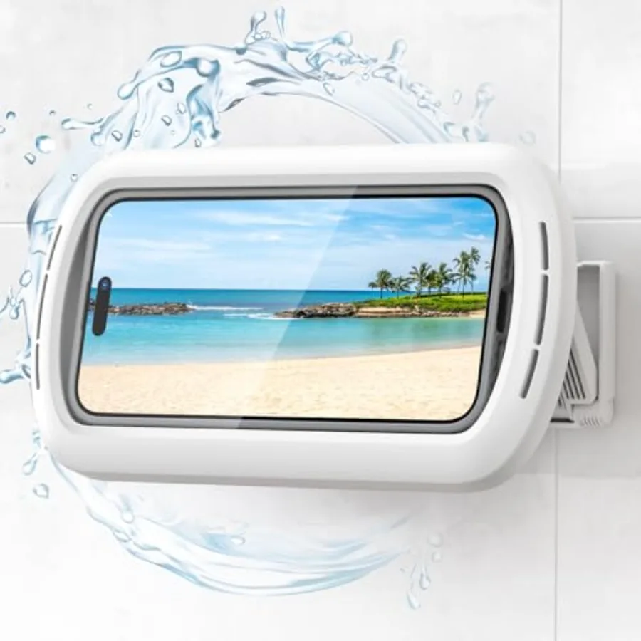 Shower Phone Holder with Speaker Holes, IPX6 Waterproof Clear Sound and 480° Rotation Shower Case Accessories, Waterproof Bathr