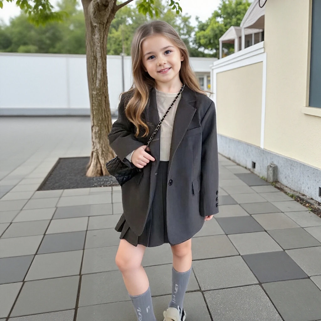

School Girls Grey Suit Autumn Jacket Pleated Skirt 2pc Outfits Set for Kids Fashion Blazer 10 12 Years Teens Children Costumes
