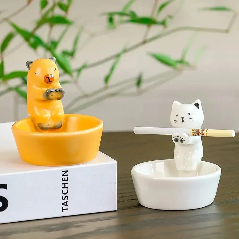 Cute Cat Ceramic Ashtray Nordic Scandinavian Home Living Room Office Coffee Table Decor Ornament Tabletop for Cat Lover