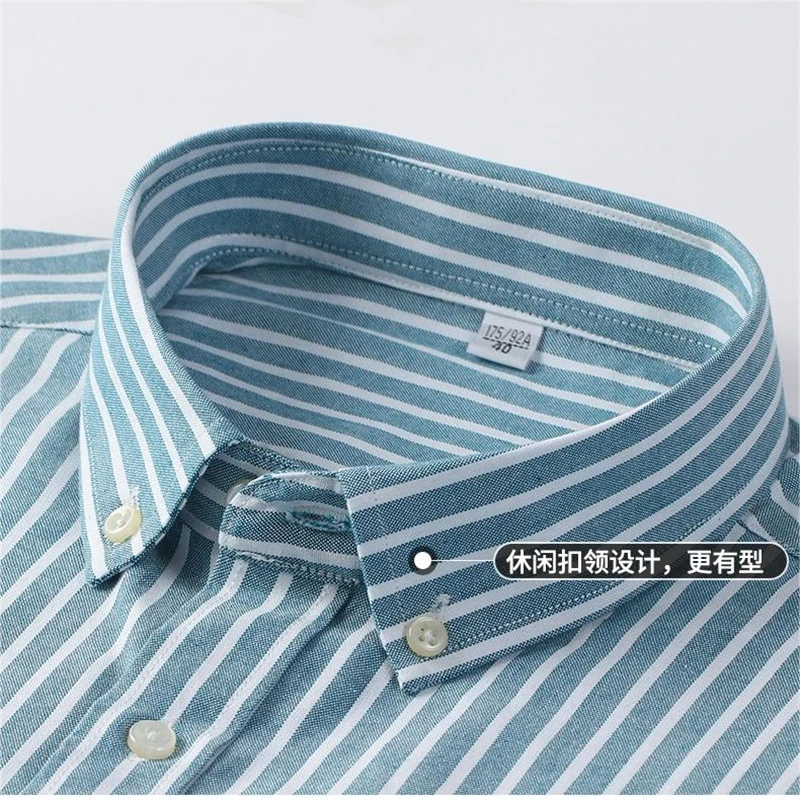 M~6XL Men\'s Shirt Long Sleeve Cotton Oxford Fashion Casual Pocket Regular Fit Solid Color StripeBusiness Formal Shirt