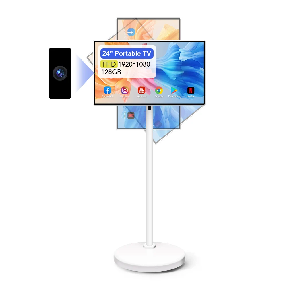 

24 Inch Televisions Tv 128GB Android 13 Smart Display 8 Core CPU And 13MP Camera Portable Stand Follow With Movable Tv