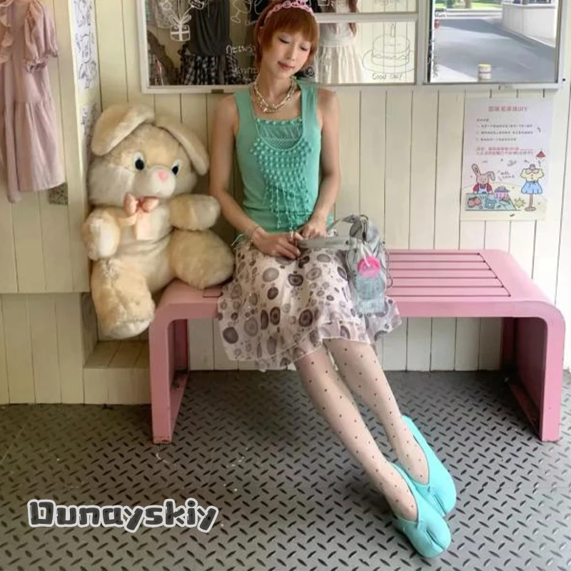 Halloween Sheepskin New Color Mint Green Slip-on Pig Foot Horseshoe Split Toe Ballet Mary Jane Flat Shoes for Women Tabi Shoes