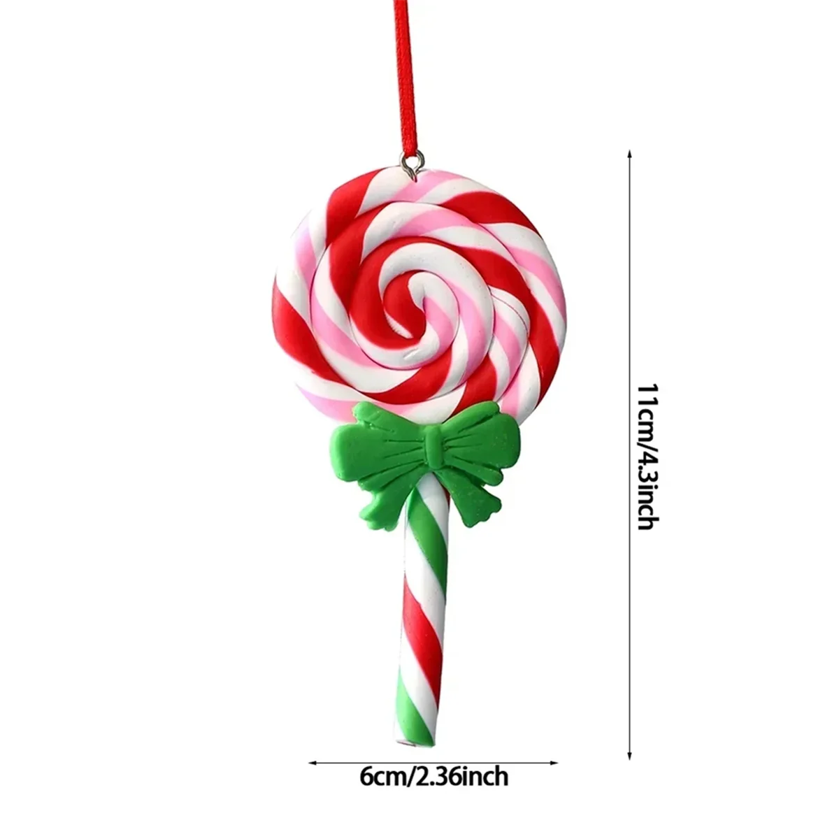 Ornement de décoration d'arbre de Noël, sucette en argile douce, canne en bonbon rouge et blanc, pendentif d'arbre de Noël, cadeau de nouvel an E