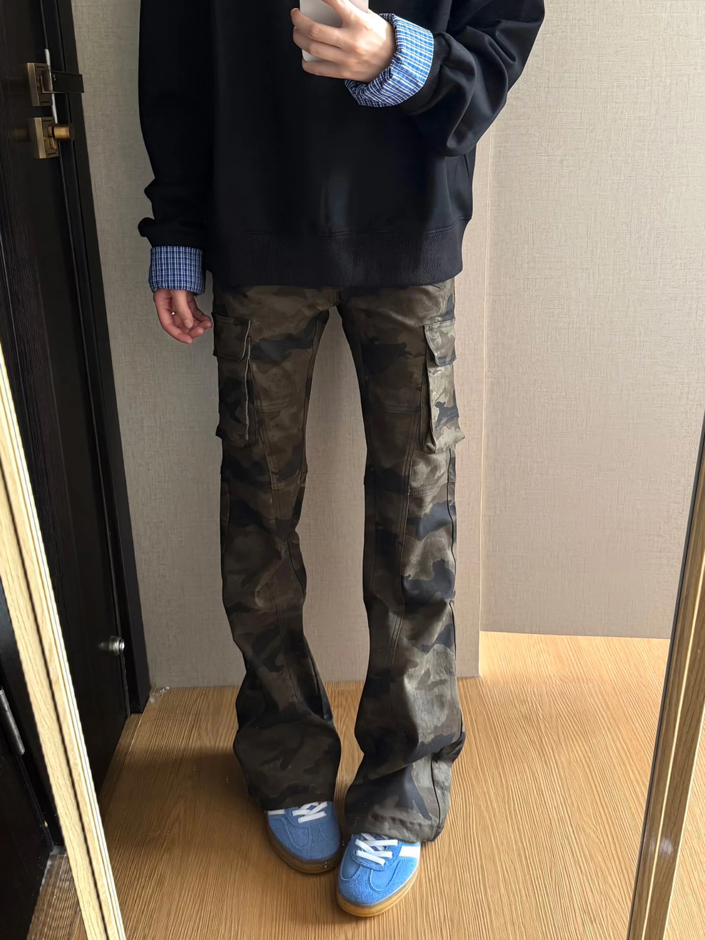 

Camouflage Wide Leg Men's Jeans Slim Fit Straight Workwear Pants Lengthening Legs Effect Autumn American High Street Style