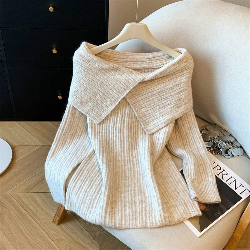 XFPV الحلو نمط طويلة الأكمام مائل الرقبة الدافئة محبوك سترة لينة المرأة شتاء جديد البلوز التخسيس الأرجواني البلوز 22D3409 #2