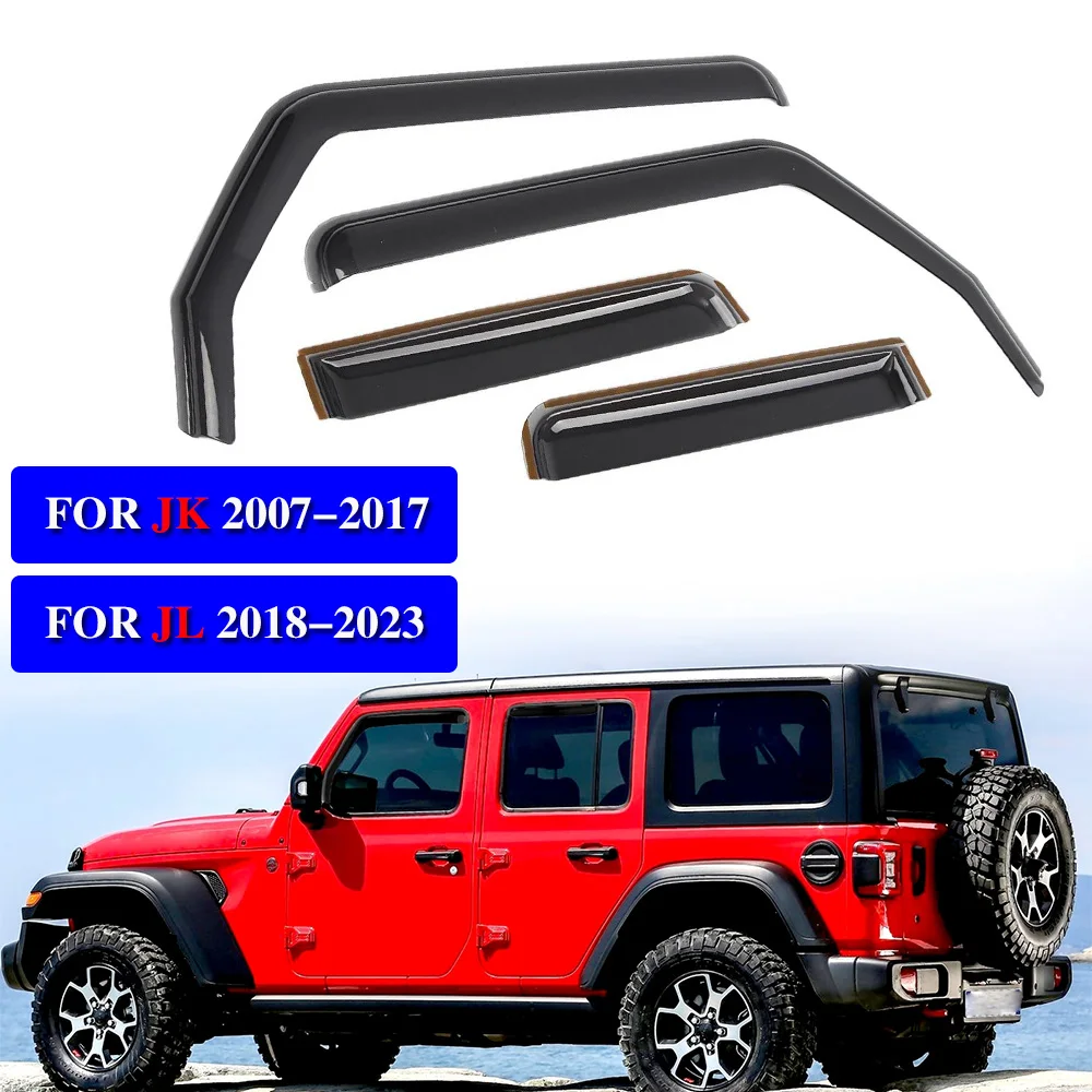 

Side Window Deflector Exterior Weather Shield Shelters Wind Rain Shade Visor Guard For Jeep Wrangler 4-door JK 07-17 / JL18-23