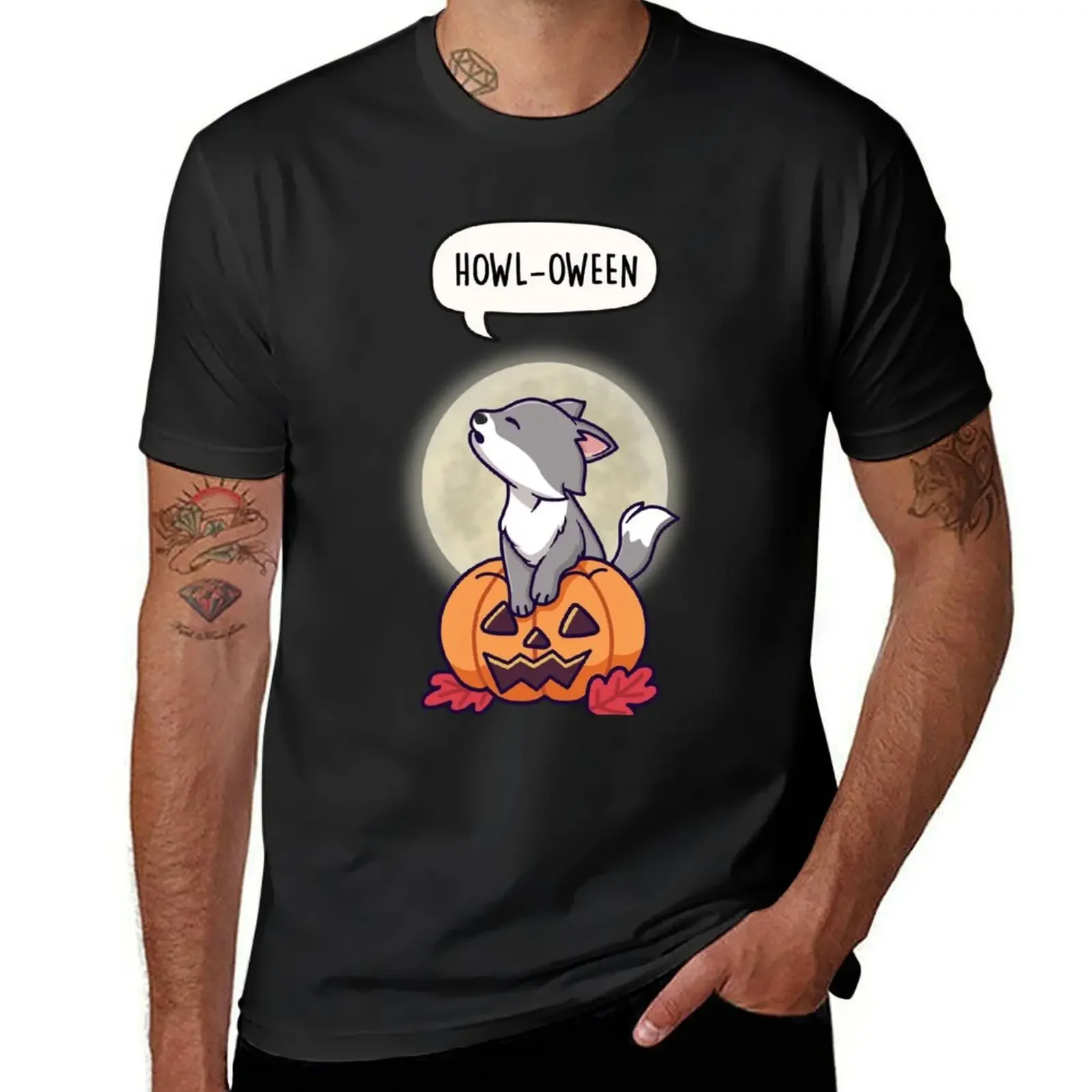 

Howloween - Howling Wolf Halloween Pun T-Shirt anime tshirt anime clothes boys animal print funny t shirts for men