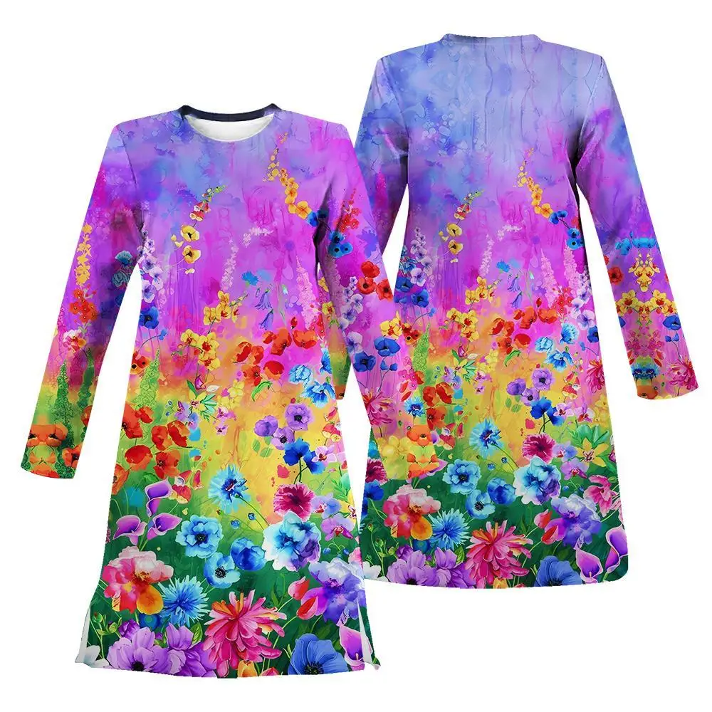 

Женское платье с длинным рукавом, разноцветное платье в стиле ретро, с круглым вырезом и разрезом, осень 2024