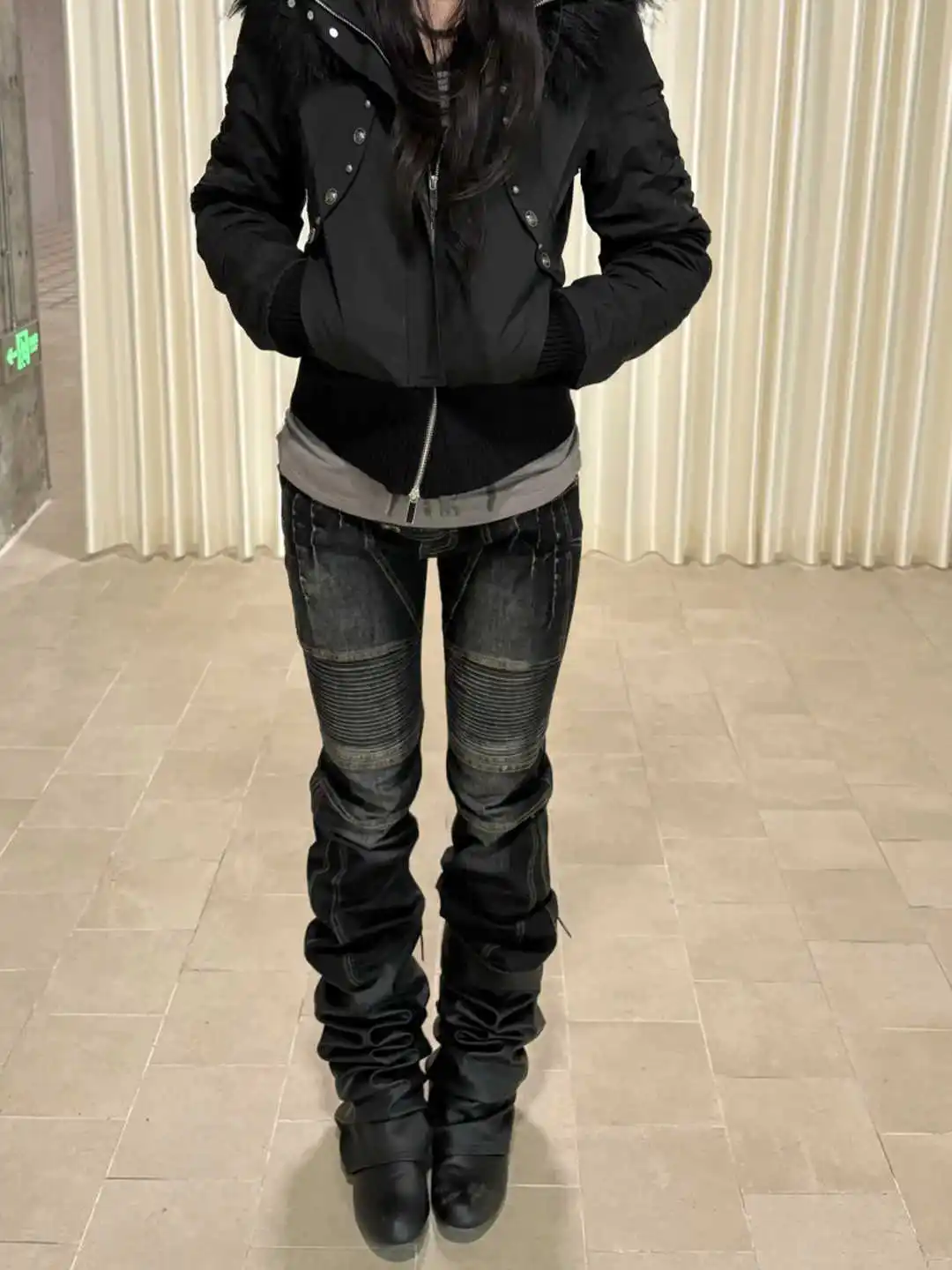 Women's Skinny Jeans Dark Academia Low Rise Denim Pants Japanese Abi Y2k Gyaru Goblin Core Cowboy American Retro Stacked Jeans