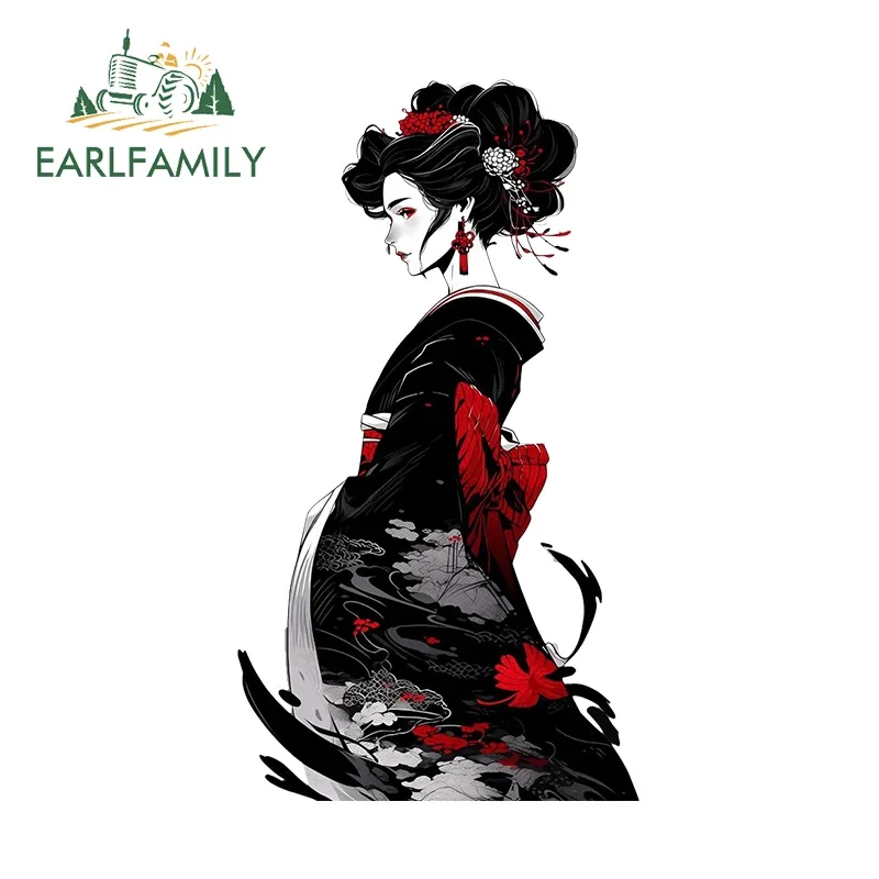 EARLFAMILY 13 سنتيمتر X 7.3 سنتيمتر ل امرأة الحبر كيمونو جميلة ملصقات السيارات الكرتون بسيط الشارات مقاومة للخدش باب السيارة حامي