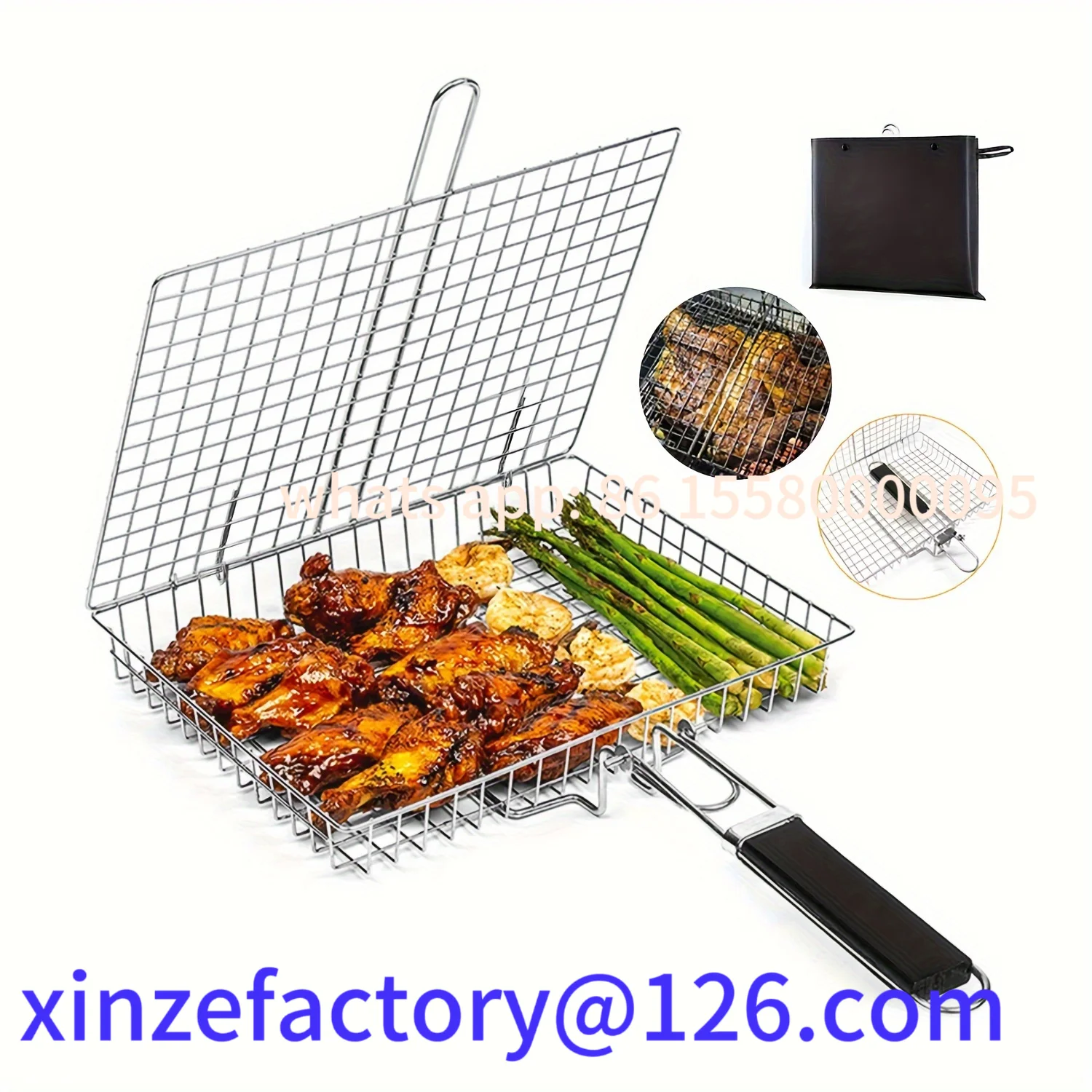 

Customizable Stainless Steel Foldable And Thickened Barbecue Net With Large Capacity For Chicken BBQ Grilling Bask