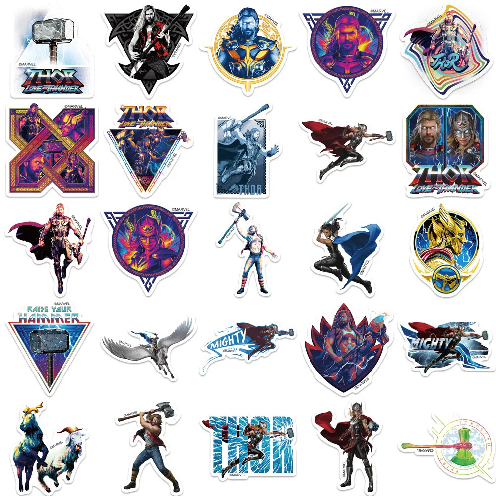 10/30/50pcs Cool Disney Marvel Avenger Thor Odinson Stickers Skateboard Motorcycle Laptop Car Cool Waterproof Sticker Kids Toys