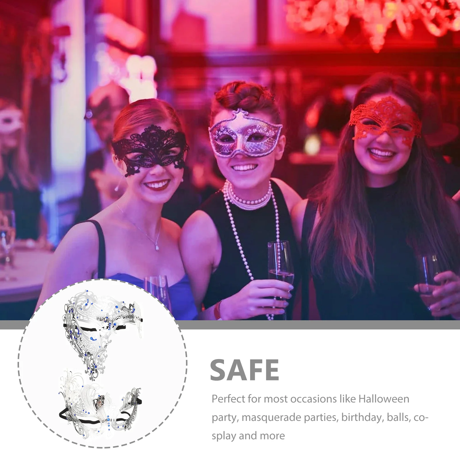 

2pcs Metal Rhinestone Masks Masquerade Party Halloween Festival Mask Prop Lightweight Durable Portable Costume Accessory For