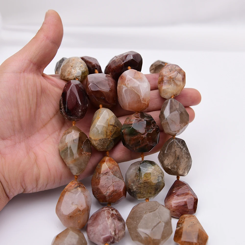 APDGG Big Size Natural Mix Color Red Ghost Quartz Rabbit Hair Crystal Cutting Nuggets Loose Pendant Beads 16