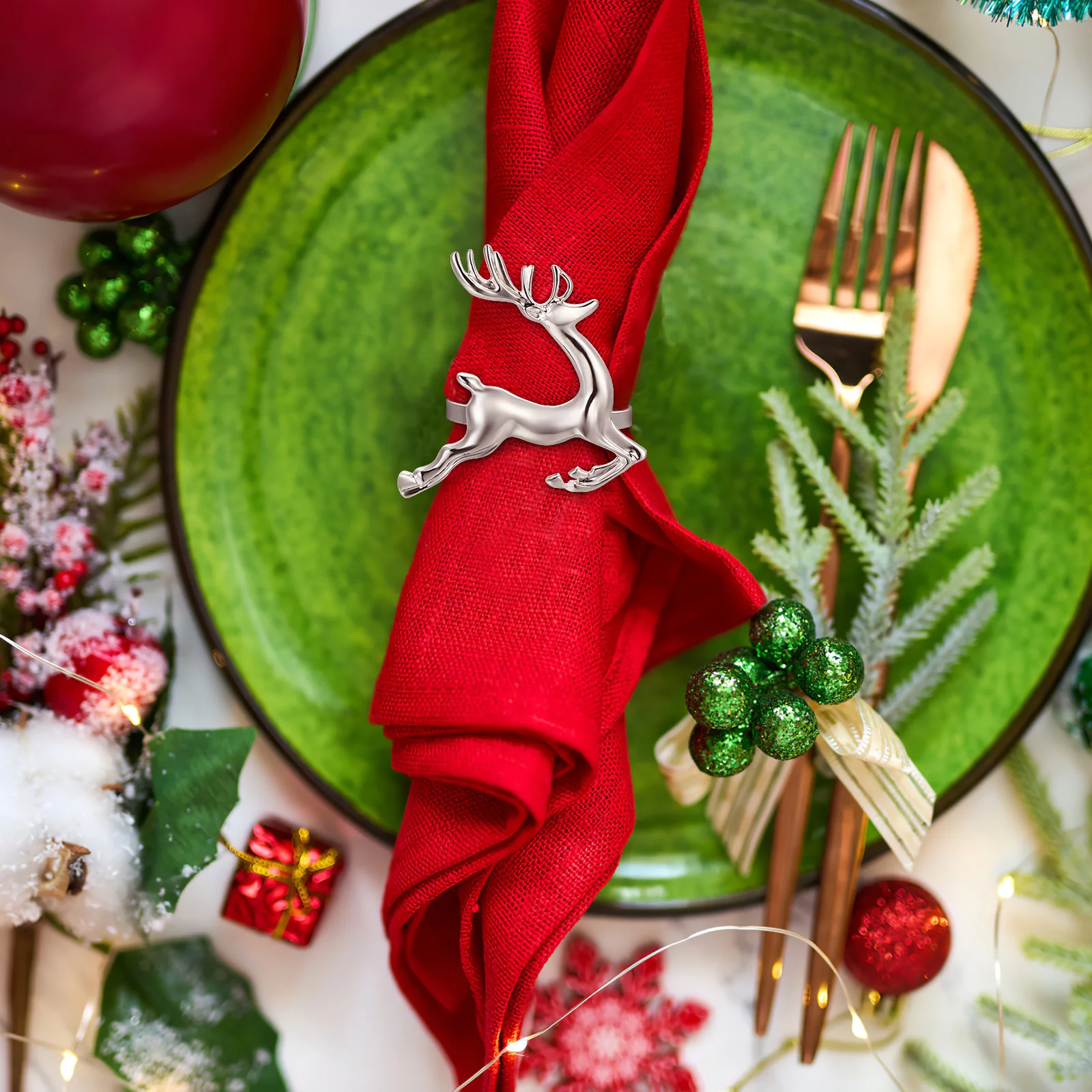 

6pcs Silver Napkin Rings Reindeer Shape Christmas Table Decorations Dinner Banquet Napkin Holders Premium Alloy Elegant