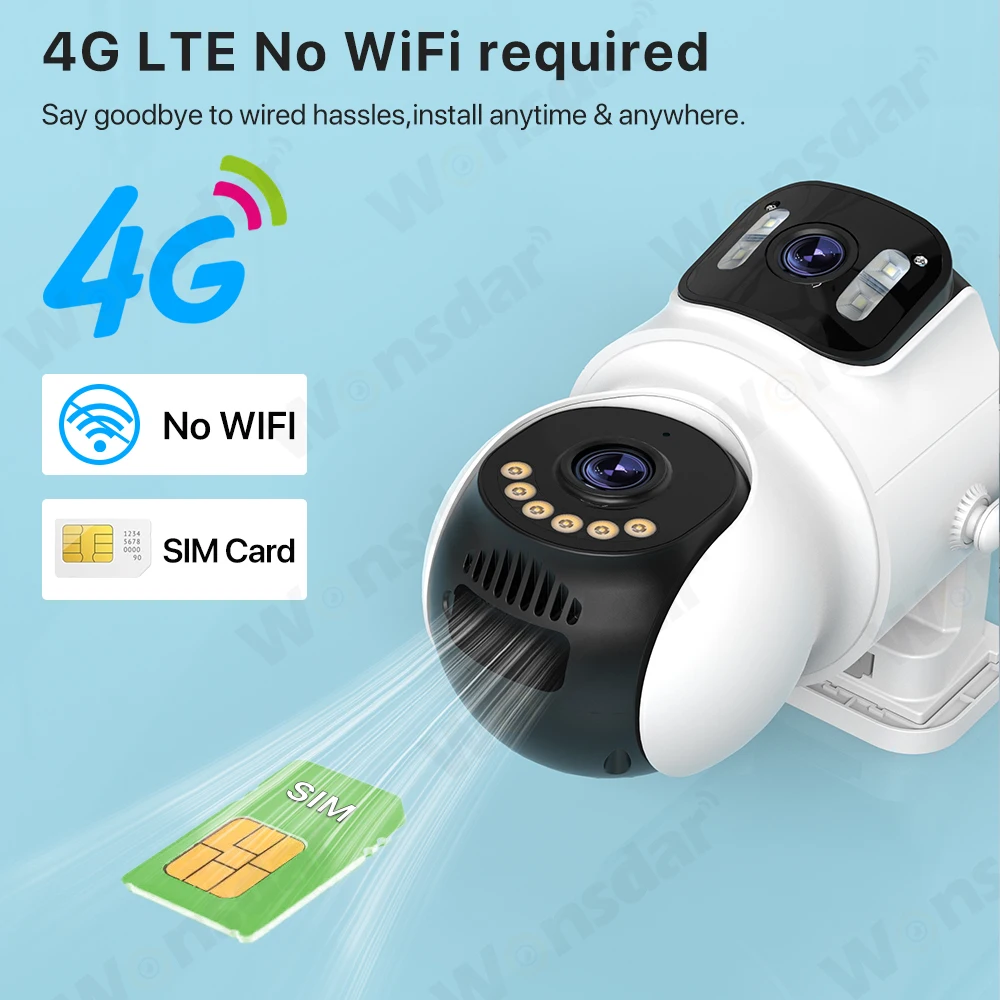 4G كاميرا تعمل بالطاقة الشمسية بطاقة SIM 24/7 تسجيل 10X التكبير ثلاثة شاشة كاميرا المدمج في البطارية 4MP WIFI كاميرا PIR كشف الإنسان iCSee