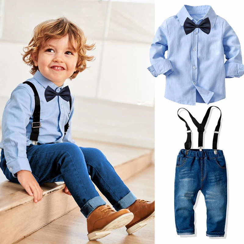 

2024 New Kids baby Boy cotton long sleeved pendant bow tie+ shirt+ trousers suit Gentleman Kids Clothes 2 3 4 5 6 7 8 years old