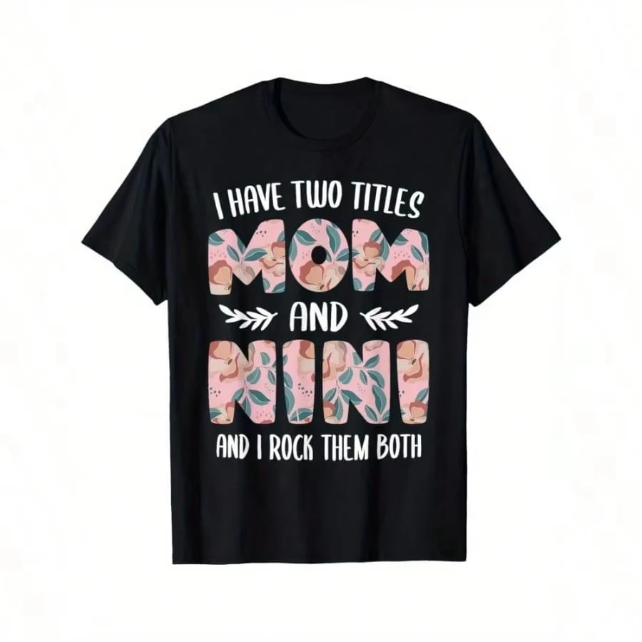 

Cute 'Mom and Nini' Printed T-Shirt for Men and Women Cotton Round Neck Machine Washable - Adult Casual Tee